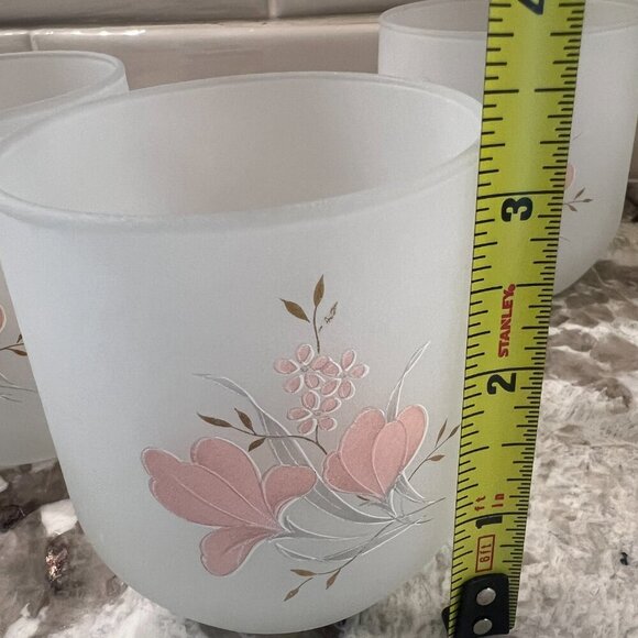 Vintage 1980s Pink Iris Italian Satin Frosted Glass Pitcher, 2 Wine & 3 Tumblers - Picture 5 of 15
